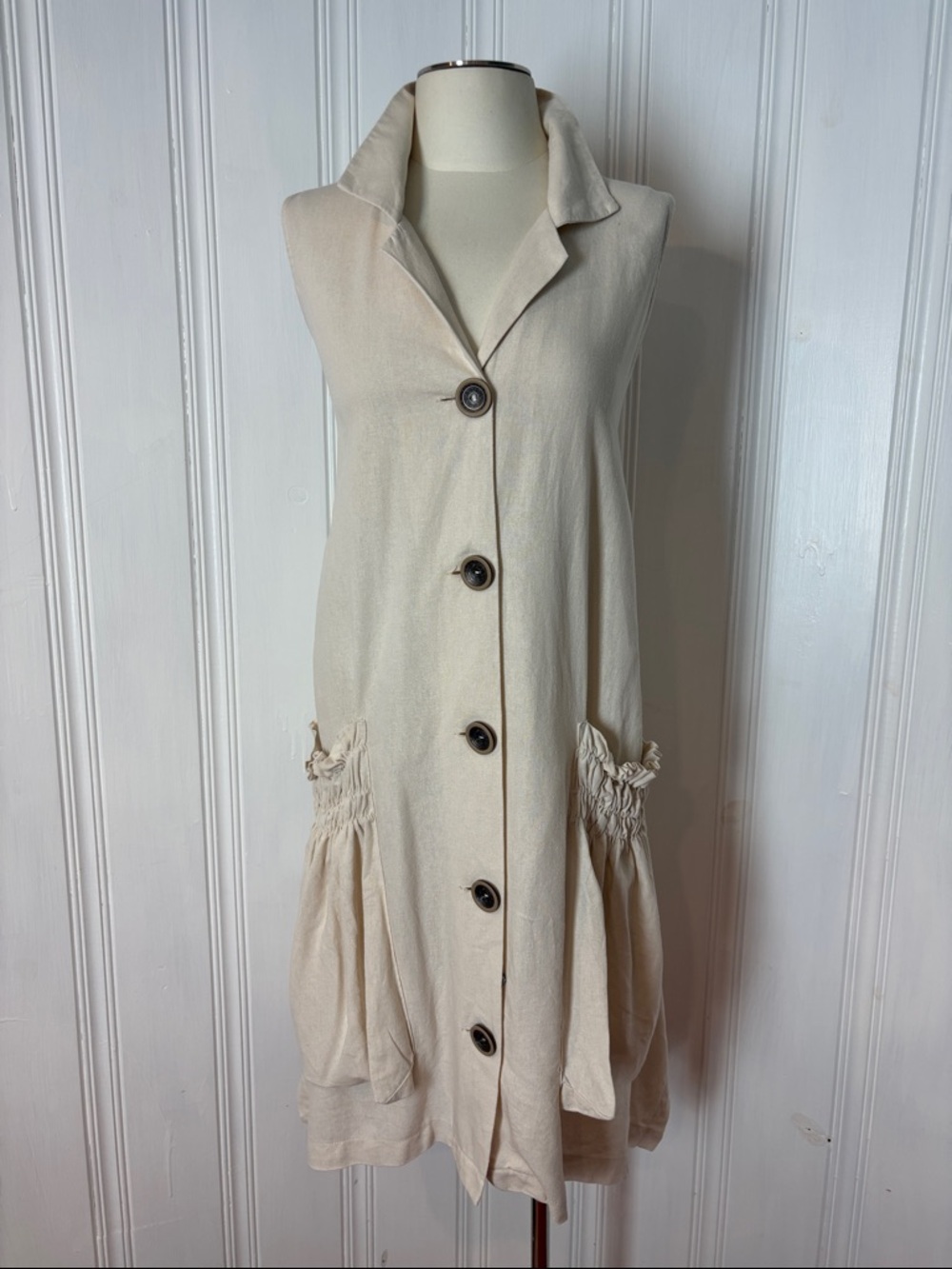 FOR CYNTHIA Cream Linen Oversized Tunic Dress / Long Vest – Size M